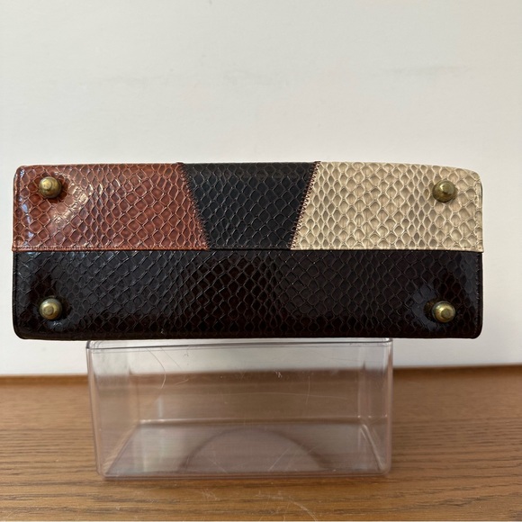 Vintage Air Step Handbag Brown Faux Snakeskin Patchwork Retro 60s 70s MCM - Picture 6 of 14